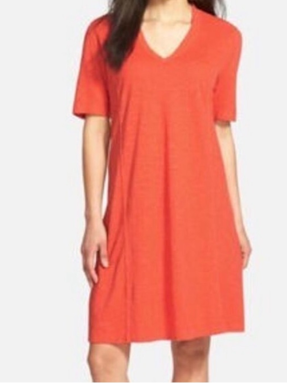 Eileen Fisher Hemp/Organic Cotton V Neck T Shirt Dress L